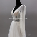 Sexy Bridal Gowns Backless Long Sleeve V Neck Chapel Train Hot Sale Lace Illusion Wedding Dress